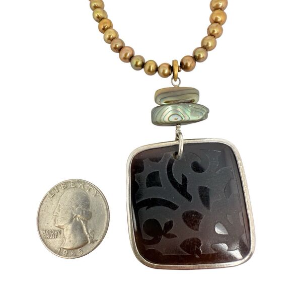 Silpada 925 Sterling Silver Gold Pearl Abalone Pendant Necklace 18" Leather - Picture 7 of 10